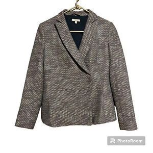 Santorelli Italian Blazer Jacket Faux Wrap Front Tweed Blue Brown Women’s 8